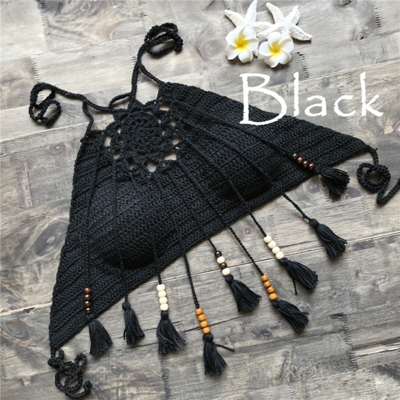 Bohemian Crochet Tassel Beaded Floral Crop Top - Picture 16 of 16